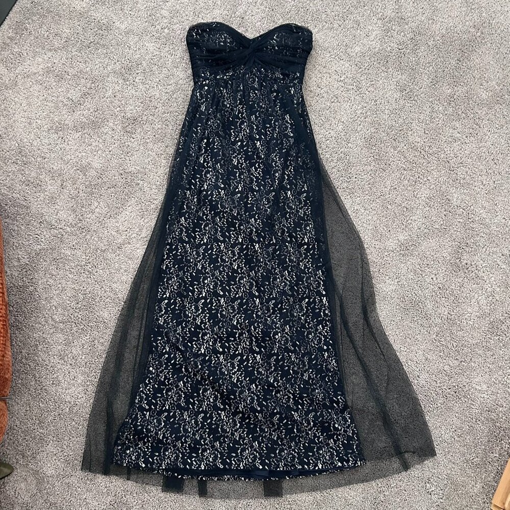 After Six Strapless Chiffon Tulle Gown Bridesmaid Dress Size 6 Midnight Navy